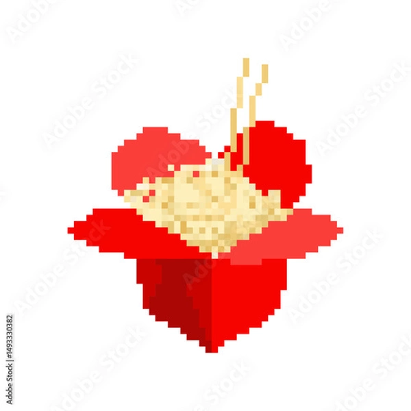 Obraz Chinese noodles in box pixel art. 8 bit Traditional food in China