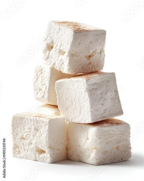 Fototapeta A stack of fluffy white marshmallows, dusted with cinnamon. Sweet treat!