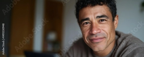 Fototapeta Empowerment and technology: latino man with prosthetic arm experiencing virtual reality
