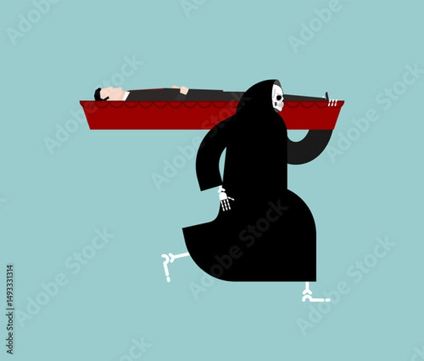 Obraz Grim Reaper carries coffin with dead man