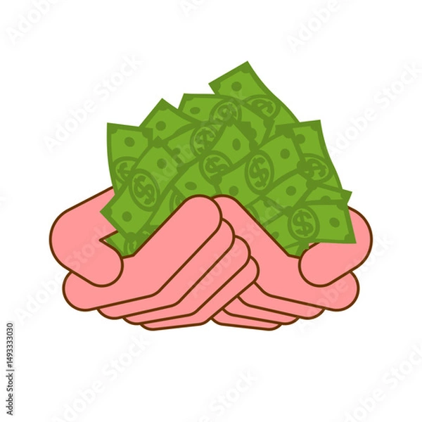 Obraz Palms full of money. Many dollars in hands. Concept illustration: wealth and prosperity