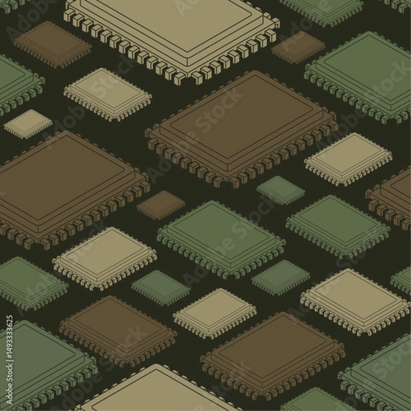 Obraz CPU PC Military pattern seamless. IP troops texture. Processor Army background.