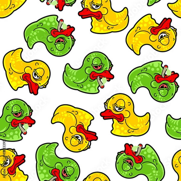 Obraz Old rubber duck with wrinkles pattern seamless. Tired toy background. Baby fabric texture