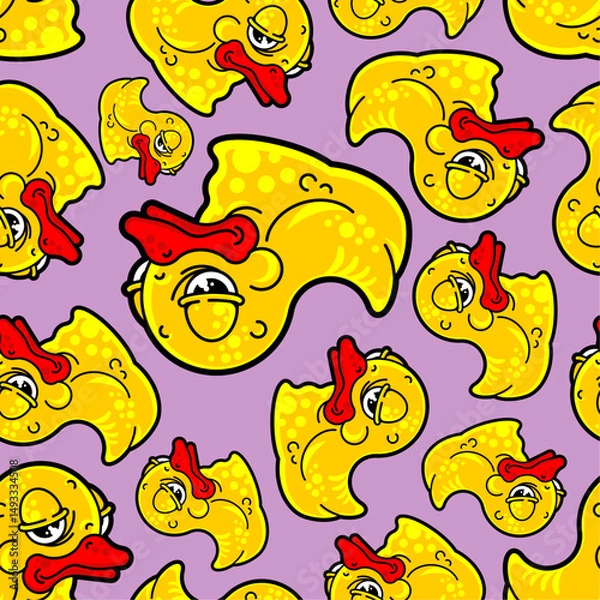 Obraz Old rubber duck with wrinkles pattern seamless. Tired toy background. Baby fabric texture