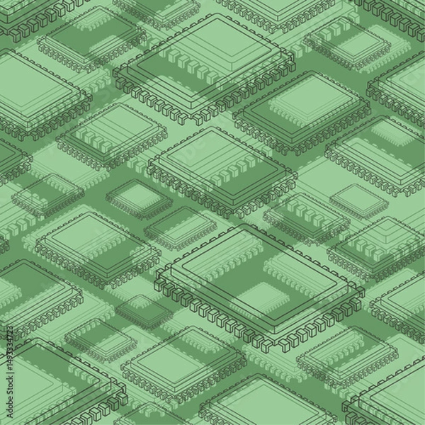 Fototapeta CPU PC pattern seamless. Processor background. Central processing system for computer texture