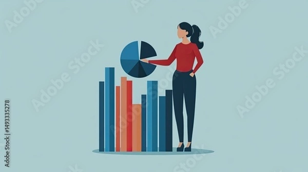 Fototapeta Data Driven Marketing Customer Data Hand Holding Pie Chart Modern Dashboard Illustration
