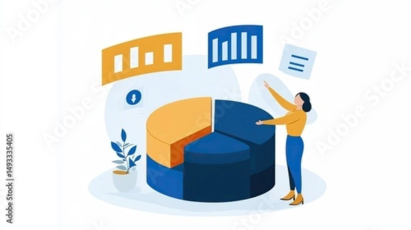 Fototapeta Data Driven Marketing Customer Data Hand Holding Pie Chart Modern Dashboard Illustration