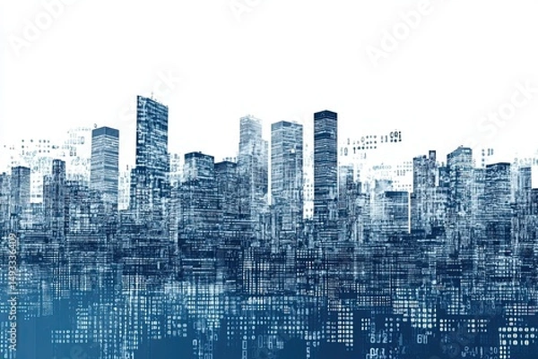 Fototapeta Image of financial data processing over cityscape. Global business, finance, transparent background