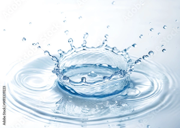 Fototapeta Top view of splashing water in circle shape isolated on white background and generated with AI