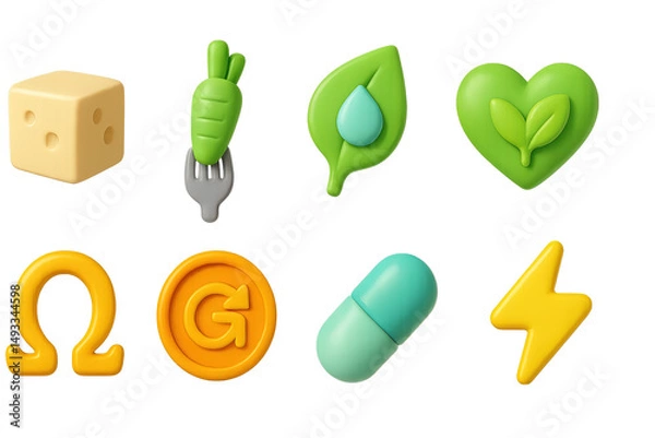 Obraz Health and wellness 3d icons set – vibrant, lively, wellness graphics