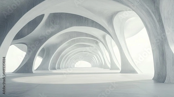 Obraz Abstract Modern Architecture White Concrete Interior Design Building Structure Hallway Space Empty Room Bright Light    