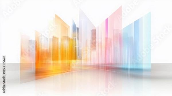 Fototapeta Abstract Modern Cityscape with Colorful Gradients and Stylized Building Shapes on Bright Background