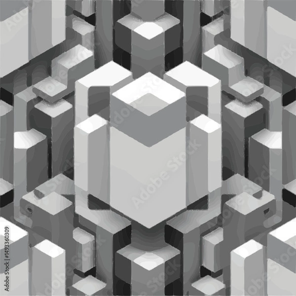 Fototapeta Isometric cube pattern in black and white, geometric illusion, seamless and modern