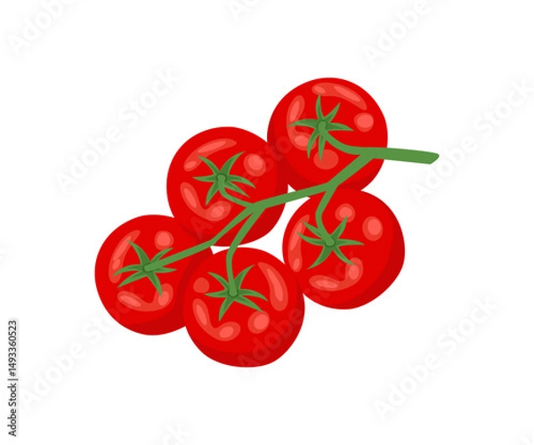 Fototapeta Tomatoes branch isolated on white background. Top view. Vector cartoon flat illustration