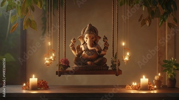 Obraz Ganesha idol on swing with candles