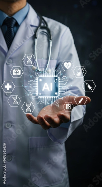 Obraz AI in Healthcare: Doctor Presenting Innovative Technology Solutions for Medicine, Diagnostics, and Patient Care