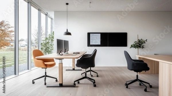 Fototapeta Modern Office Interior with Minimalist Design and Natural Light