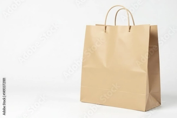 Fototapeta Empty brown paper shopping bag isolated on white background , mockup, simple
