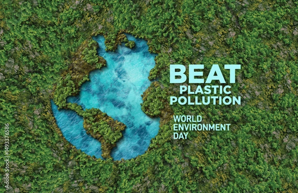 Fototapeta #BeatPlasticPollution, World Environment day concept 2025 3d tree background. 