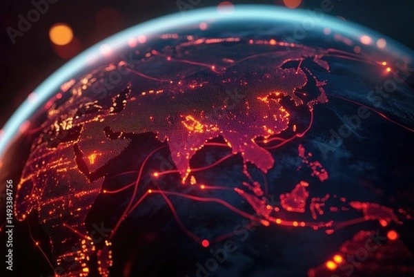 Fototapeta Global network, illuminated earth