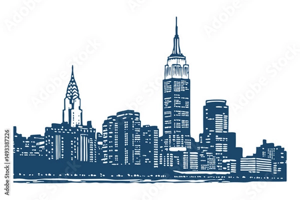 Fototapeta New York City skyline silhouette vector clipart isolated illustration, iconic NYC landmarks outline, perfect for design, print, and digital projects