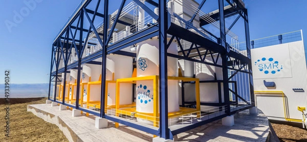 Fototapeta concept of a SMR small modular nuclear reactor power plant on a