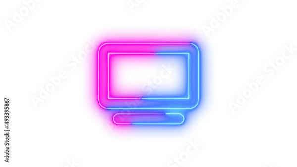 Fototapeta Neon tv icon glowing with transparent background