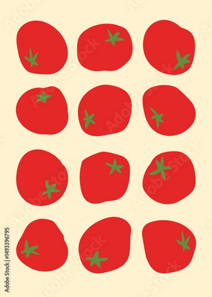 Obraz Red tomato vector hand draw illustrations