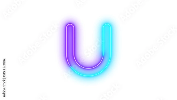 Fototapeta Neon u icon glowing with transparent background