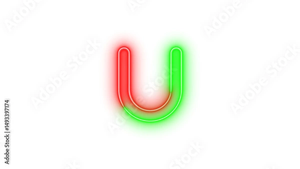 Fototapeta Neon u icon glowing with transparent background