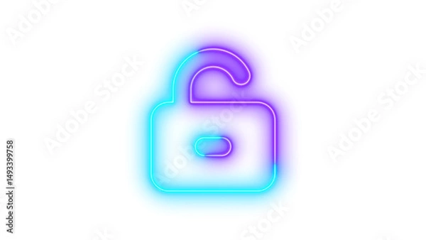 Fototapeta Neon unlock keyhole icon glowing with transparent background