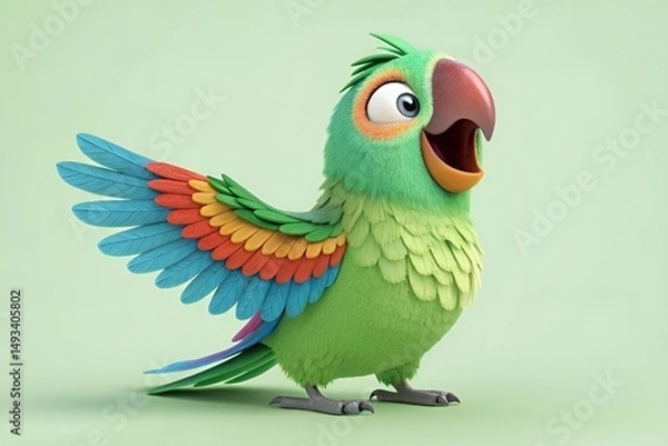 Obraz Colorful 3D Cartoon Parakeet Close-Up with Vibrant Feathers and Playful Expression