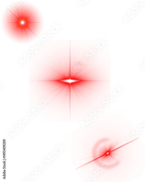 Fototapeta Red transparent beam vectors, special lenses emitting a light effect.