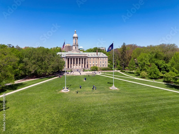 Fototapeta Aerial view of the campus of Penn State University in spring sunny day, State College, Pennsylvania.
