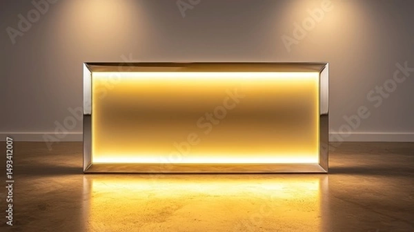 Fototapeta Modern Minimalist Display Table with Soft Yellow Backlight and Polished Surface in Contemporary Interior
