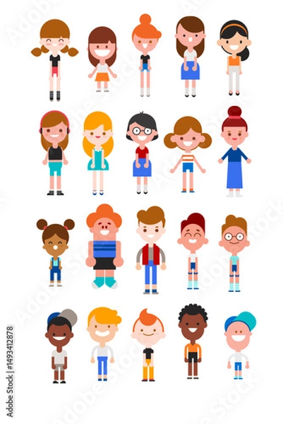 Fototapeta set of avatar cartoon collection for UI mobile Male and female faces. Men and women portraits. collection of colored cartoon character, Different  characters collection. Isolated vector illustration.