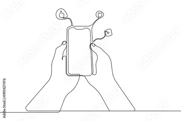 Obraz Social media day concept one-line art drawing isolated on white background. Vector illustration.