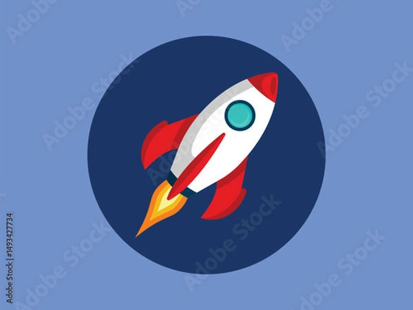 Obraz Rocket spaceship launch start up flying space icon vector illustration design flat design