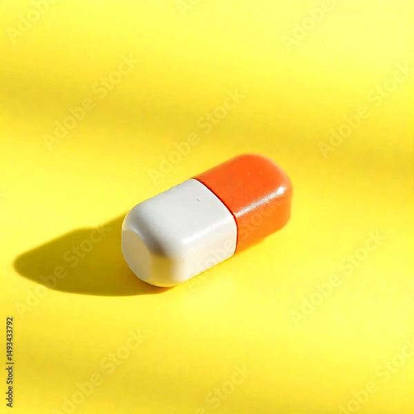 Fototapeta Single capsule pill on yellow background