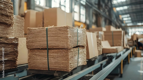 Obraz Bundled Paper Materials Ready for Shipping in Industrial Warehouse