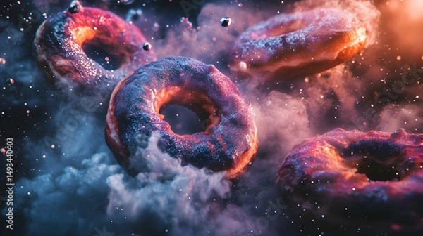 Obraz Colorful Donuts Floating in Cosmic Space with Mystical Atmosphere