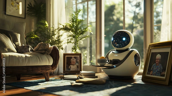 Obraz Modern Robot Servant in Cozy Living Room with Natural Light