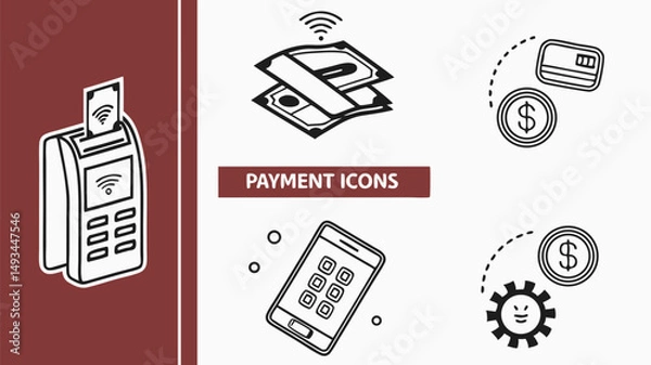 Fototapeta set of vector icons for web and mobile and payment icon