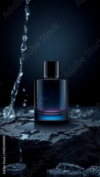 Obraz perfume mockup design on stone with dark background.
