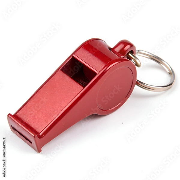 Fototapeta Red Whistle with Keychain isolated on transparent background