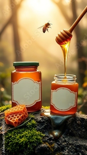 Obraz honey bottle mockup design with honeycomb on top
