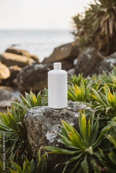 Obraz white bottle mockup design with natural scenery background