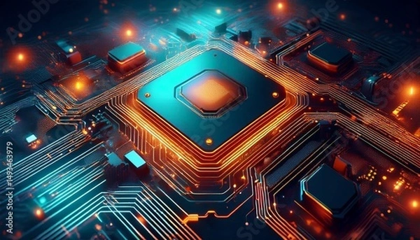 Fototapeta sap system on circuit board technology artificial intelligence