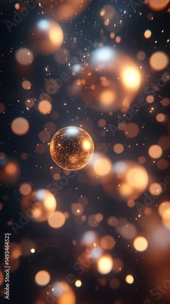 Fototapeta Golden Sparkling Orb Amidst Bokeh Lights