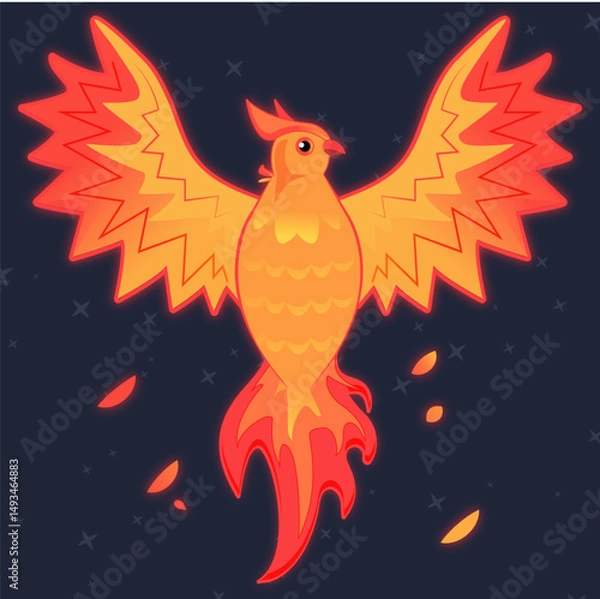 Fototapeta Stylized vector image of a phoenix bird. mythical animal, firebird.
